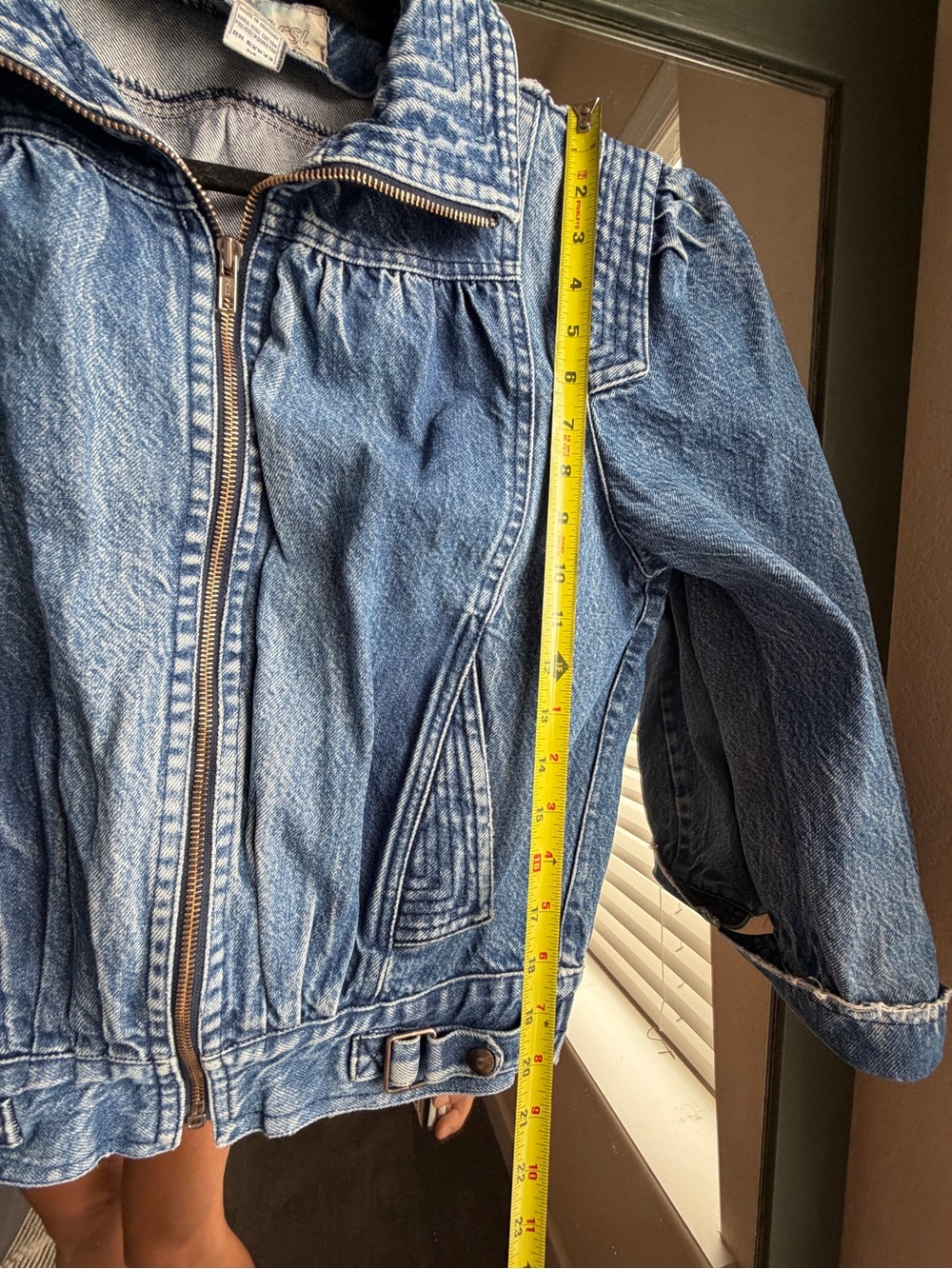 Vintage 80s Learsi Puffed Shoulder Denim Jacket M Boho Acid Wash Moto Bomber - Picture 8 of 11